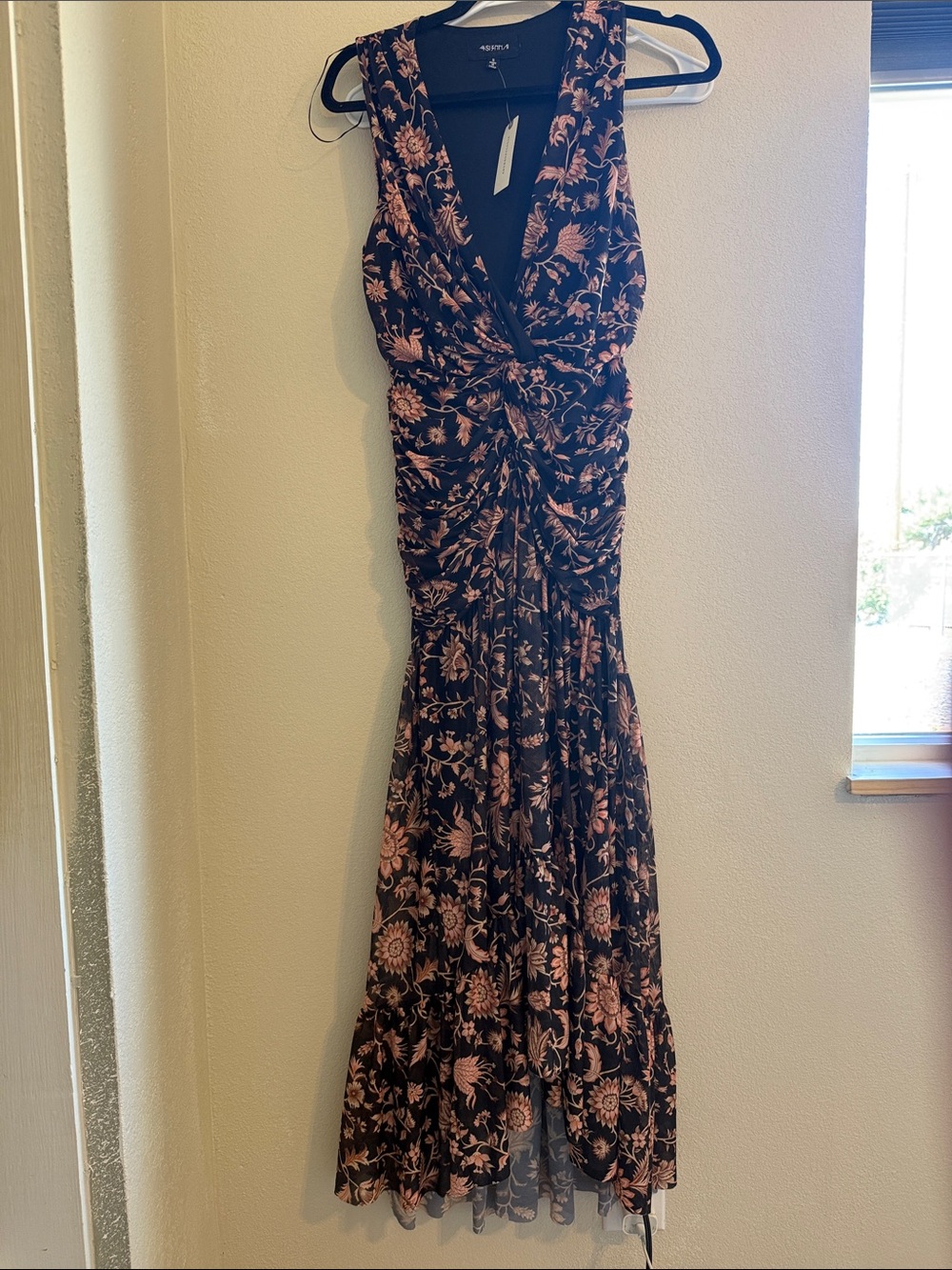 4SI3NNA Black Maxi Dress with Pink Floral Print